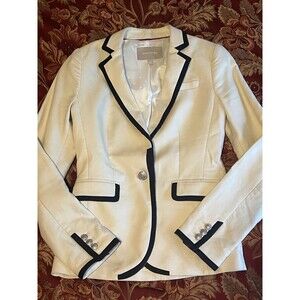 🤩 BANANA REPUBLIC Black Piping One Button Blazer Women’s Size 0 CREAM NAVY